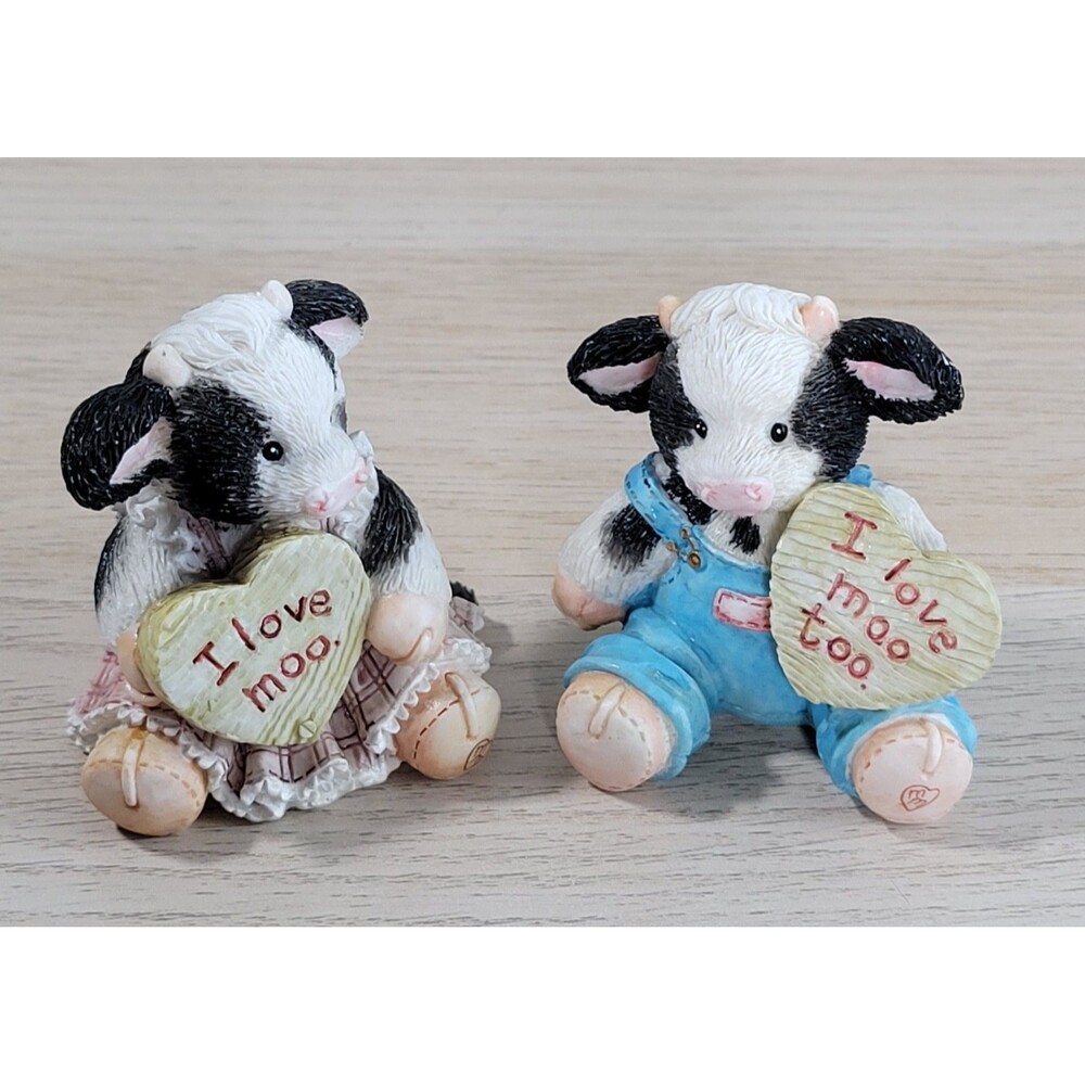 Marys Moo Moos “I Love Moo” & “I Love Moo Too” Cow Figurines Vtg Valentine Pair